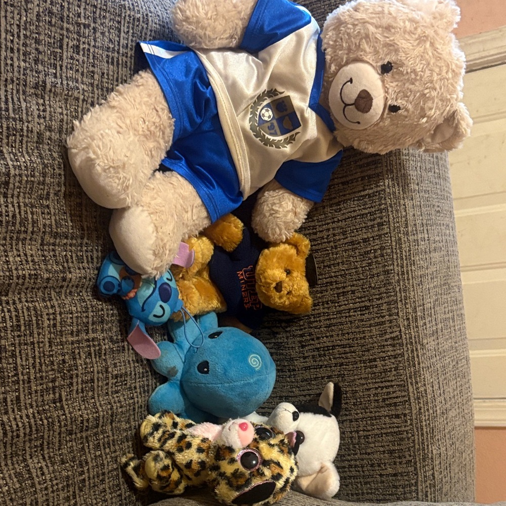 Plush Teddy Bear in Blue Outfit